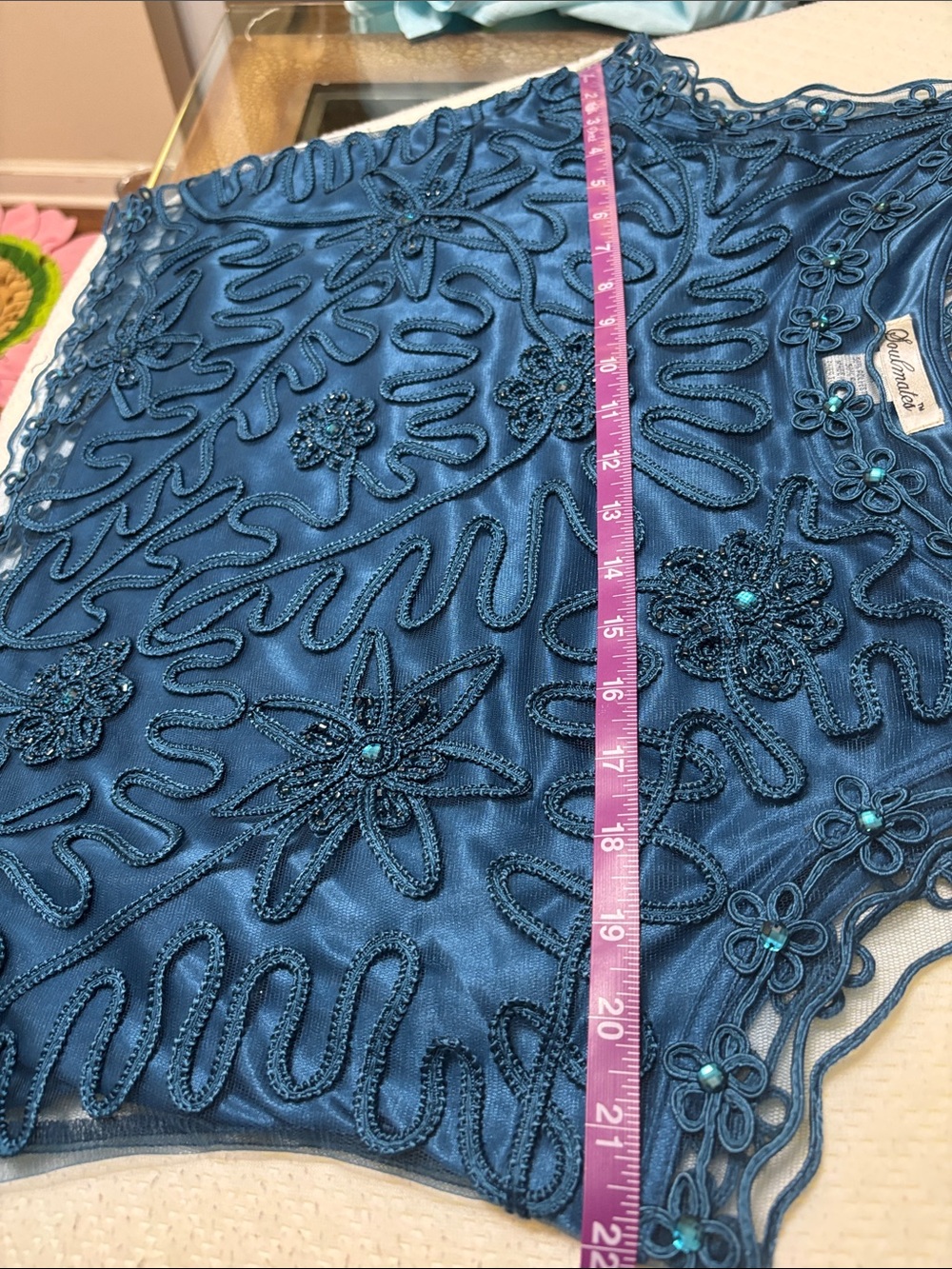 Soulmates Teal Blue Floral Beaded Lace 3-piece skirt suit - Picture 8 of 14